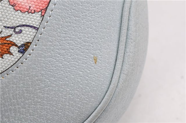 Authentic GUCCI Jackie Flora Shoulder Bag Canvas Leather 550152 Light Blue 7825F