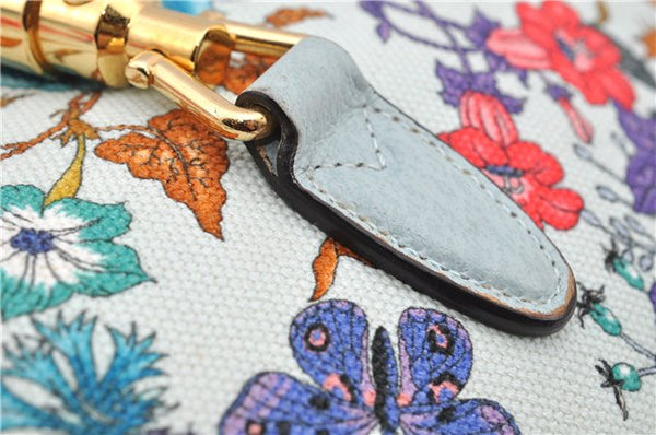 Authentic GUCCI Jackie Flora Shoulder Bag Canvas Leather 550152 Light Blue 7825F