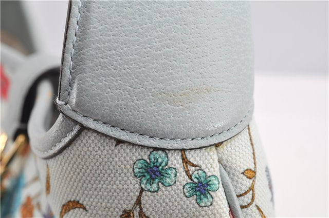 Authentic GUCCI Jackie Flora Shoulder Bag Canvas Leather 550152 Light Blue 7825F