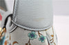 Authentic GUCCI Jackie Flora Shoulder Bag Canvas Leather 550152 Light Blue 7825F