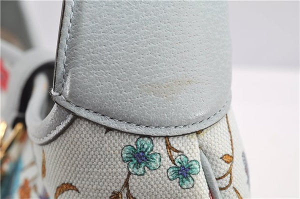 Authentic GUCCI Jackie Flora Shoulder Bag Canvas Leather 550152 Light Blue 7825F