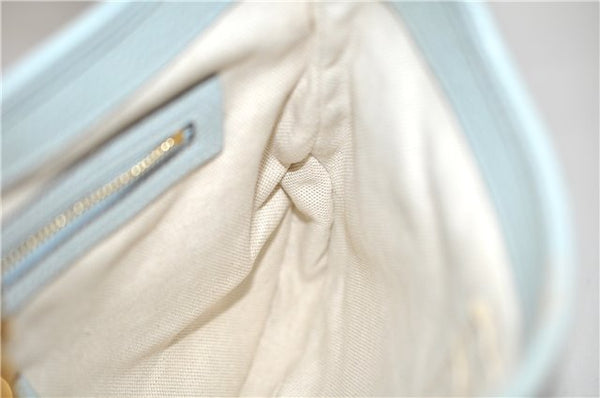 Authentic GUCCI Jackie Flora Shoulder Bag Canvas Leather 550152 Light Blue 7825F