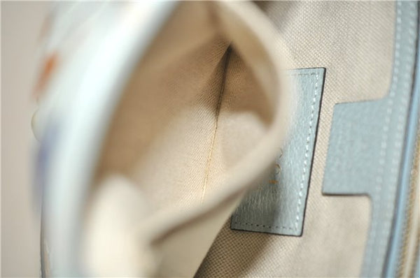 Authentic GUCCI Jackie Flora Shoulder Bag Canvas Leather 550152 Light Blue 7825F