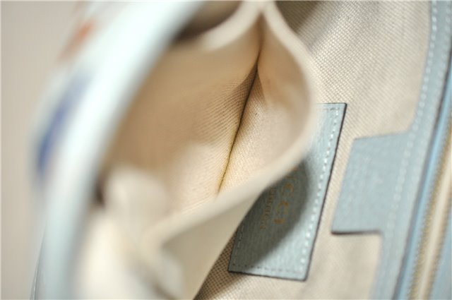 Authentic GUCCI Jackie Flora Shoulder Bag Canvas Leather 550152 Light Blue 7825F