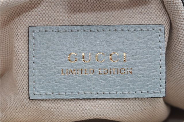 Authentic GUCCI Jackie Flora Shoulder Bag Canvas Leather 550152 Light Blue 7825F