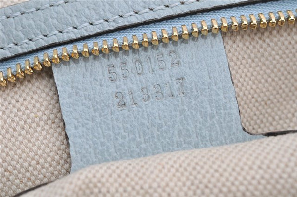 Authentic GUCCI Jackie Flora Shoulder Bag Canvas Leather 550152 Light Blue 7825F
