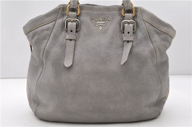 Authentic PRADA Leather 2Way Hand Shoulder Bag Purse Gray 7829C