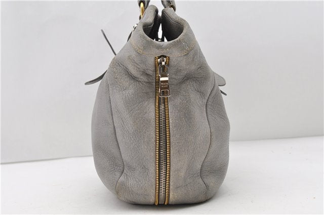 Authentic PRADA Leather 2Way Hand Shoulder Bag Purse Gray 7829C