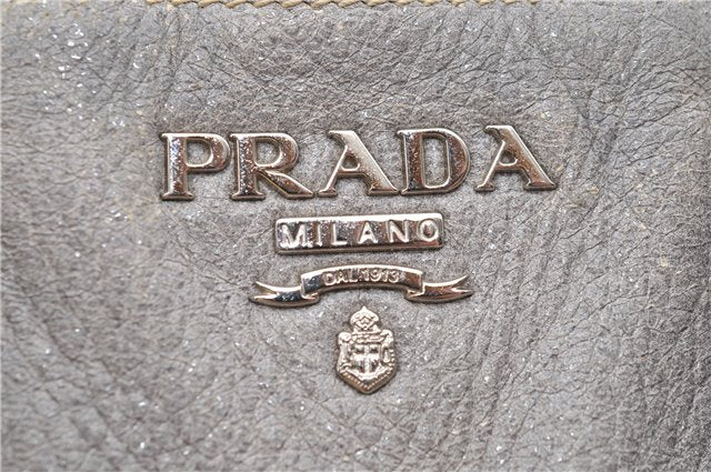 Authentic PRADA Leather 2Way Hand Shoulder Bag Purse Gray 7829C