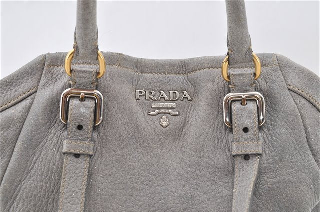 Authentic PRADA Leather 2Way Hand Shoulder Bag Purse Gray 7829C