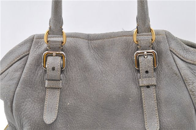 Authentic PRADA Leather 2Way Hand Shoulder Bag Purse Gray 7829C