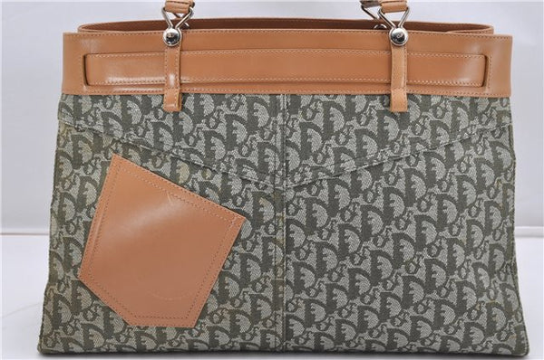 Authentic Christian Dior Trotter Shoulder Hand Bag Canvas Leather Green 7831F