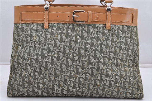 Authentic Christian Dior Trotter Shoulder Hand Bag Canvas Leather Green 7831F