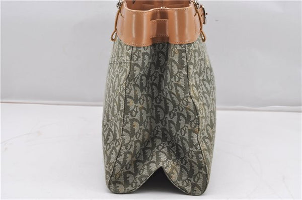 Authentic Christian Dior Trotter Shoulder Hand Bag Canvas Leather Green 7831F