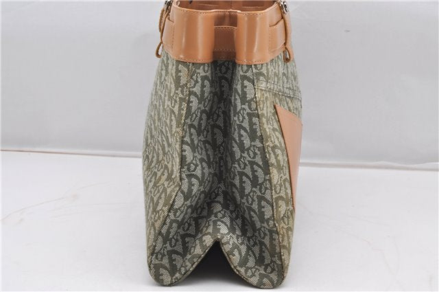 Authentic Christian Dior Trotter Shoulder Hand Bag Canvas Leather Green 7831F