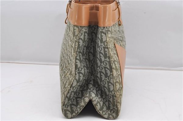 Authentic Christian Dior Trotter Shoulder Hand Bag Canvas Leather Green 7831F
