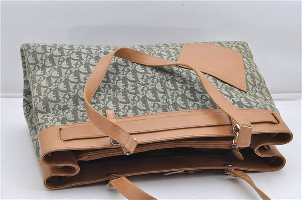 Authentic Christian Dior Trotter Shoulder Hand Bag Canvas Leather Green 7831F