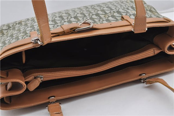 Authentic Christian Dior Trotter Shoulder Hand Bag Canvas Leather Green 7831F