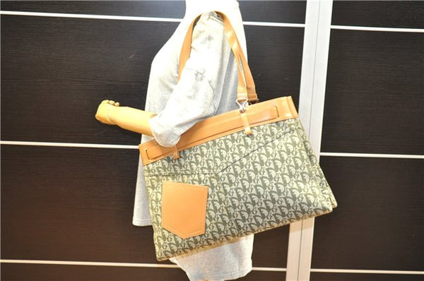 Authentic Christian Dior Trotter Shoulder Hand Bag Canvas Leather Green 7831F