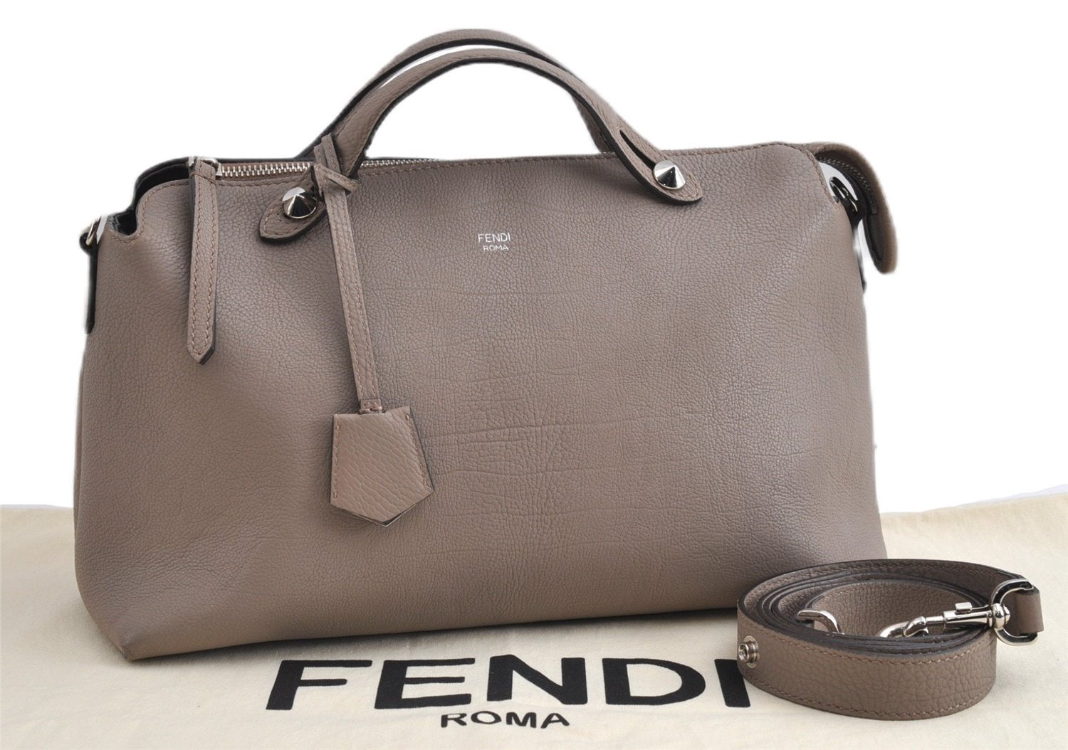 Auth FENDI By The Way Large 3Way Shoulder Hand Clutch Bag Leather Gray 7832F