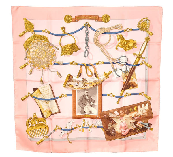 Authentic HERMES Carre 90 Scarf "Memoire d'Hermes" Silk Pink Box 7834F