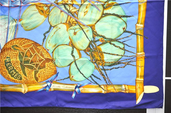 Authentic HERMES Carre 90 Scarf "Nouvelle Coledonie" Silk Navy 7837D