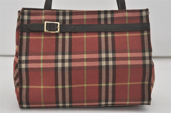 Authentic BURBERRY BLUE LABEL Check Tote Hand Bag Canvas Leather Red 7837I