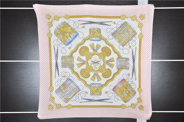 Authentic HERMES Pleats Scarf "LES TAMBOURS" Silk Pink Box 7838E