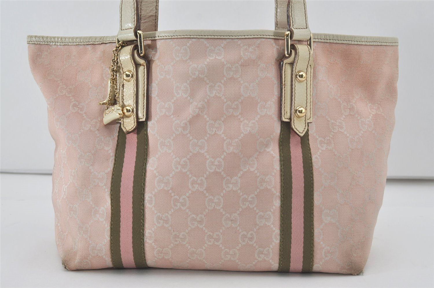 Authentic GUCCI Sherry Line Tote Bag GG Canvas Leather 137396 Pink 7839I