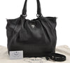 Authentic PRADA Cervo Antik Leather 2Way Shoulder Tote Bag BN1718 Black 7840F