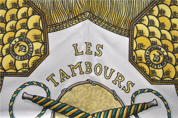 Authentic HERMES Carre 90 Scarf "LES TAMBOURS" Silk Light Green 7852D