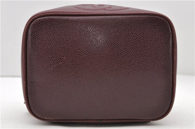 Authentic CHANEL Caviar Skin Vanity Cosmetic Bag Bordeaux Red 7855C