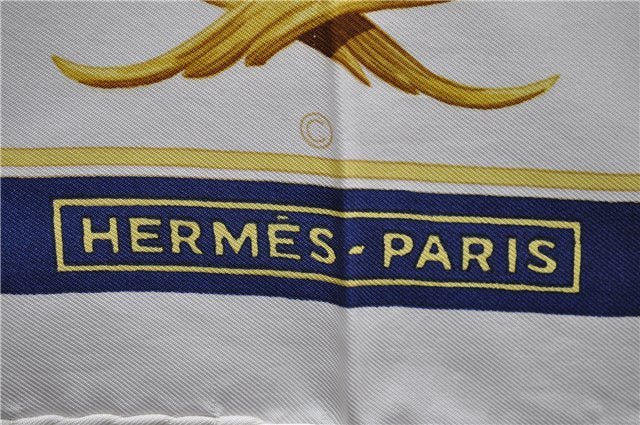 Authentic HERMES Carre 90 Scarf Crown Motif Silk White 7856D