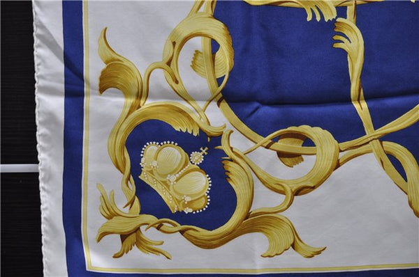 Authentic HERMES Carre 90 Scarf Crown Motif Silk White 7856D