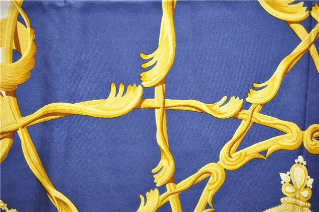 Authentic HERMES Carre 90 Scarf Crown Motif Silk White 7856D