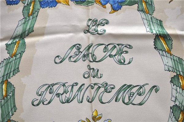 Authentic HERMES Carre 90 Scarf "LE SACRE DU PRINTEMPS" Silk Beige 7857D