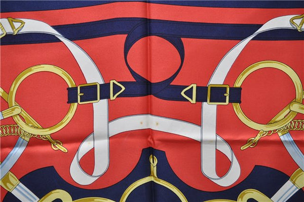 Authentic HERMES Carre 90 Scarf "Eperon d'or" Silk Navy 7858D