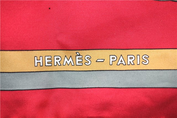 Authentic HERMES Carre 90 Scarf "COACHING" Silk Red 7859D