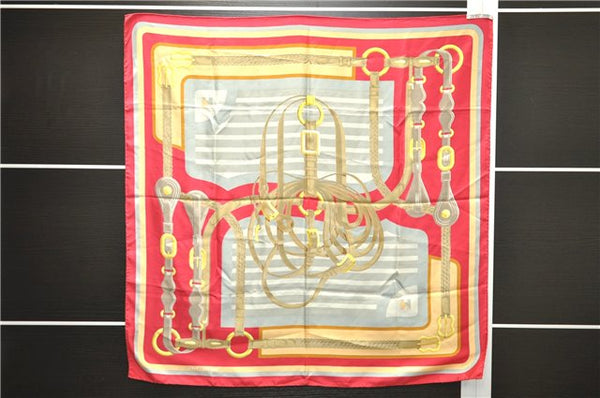 Authentic HERMES Carre 90 Scarf "COACHING" Silk Red 7859D