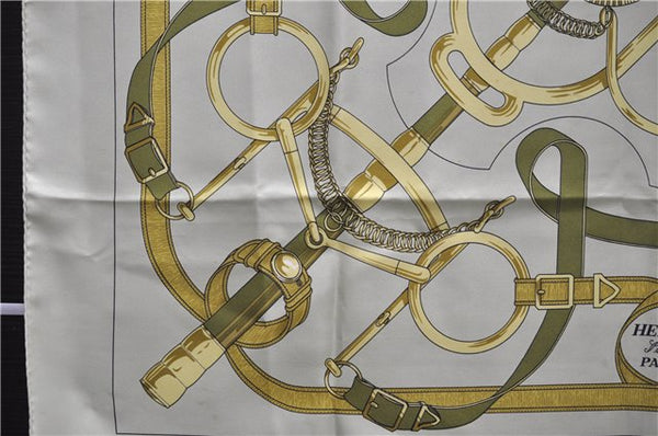 Authentic HERMES Carre 90 Scarf "Eperon d'or" Silk Green 7865D