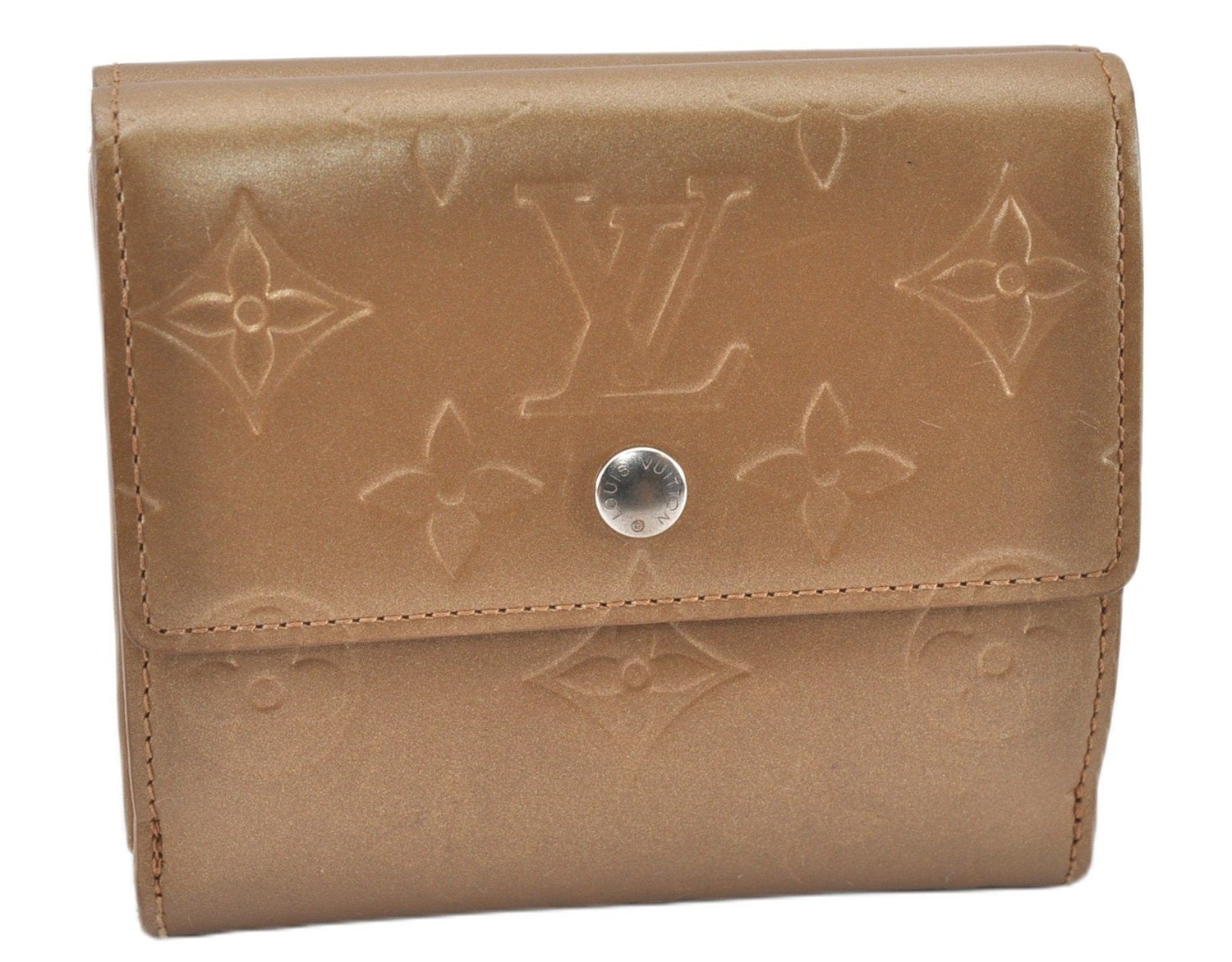 Auth Louis Vuitton Vernis Porte Monnaie Billets Cartes Credit Wallet Beige 7866F