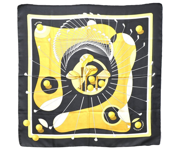 Authentic HERMES Carre 90 Scarf "swing" Silk Black 7874D