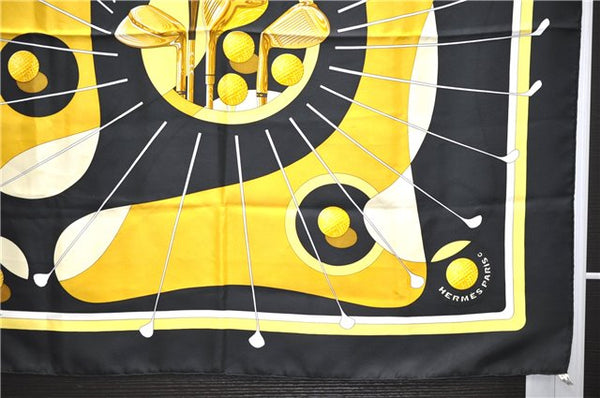 Authentic HERMES Carre 90 Scarf "swing" Silk Black 7874D