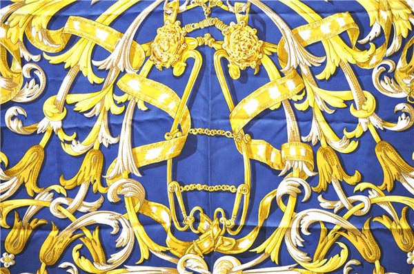 Authentic HERMES Carre 90 Scarf "LE MORS "A LA CONETABLE"" Silk Navy 7876D