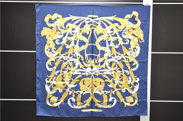 Authentic HERMES Carre 90 Scarf "LE MORS "A LA CONETABLE"" Silk Navy 7876D