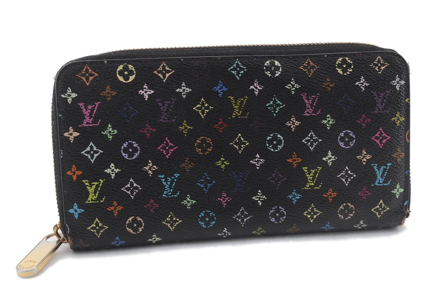 Auth LOUIS VUITTON Monogram Multicolor Zippy Wallet Purse Black M60243 LV 7877C