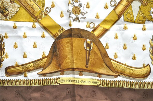 Authentic HERMES Carre 90 Scarf "NAPOLEON" Silk Brown 7880D