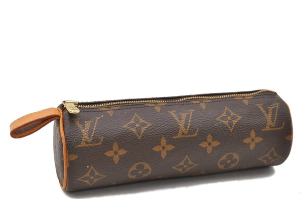 Authentic LOUIS VUITTON Monogram Trousse Ronde Pen Case Pouch M47630 LV 7881C