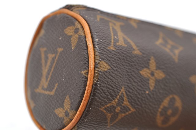 Authentic LOUIS VUITTON Monogram Trousse Ronde Pen Case Pouch M47630 LV 7881C