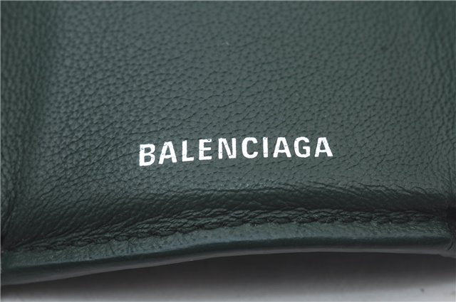 Auth BALENCIAGA Papier Mini Wallet Trifold Purse Leather 391446 Green Box 7882C